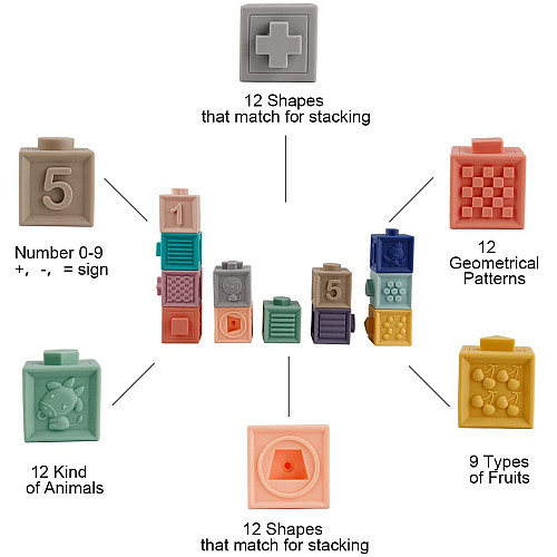 Розвиваючий набір М'які текстуровані кубики (12 шт)