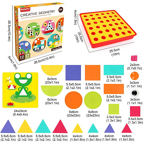 Развивающая Цветовая мозаика пегборд (22 кнопки и 12 шаблонов)