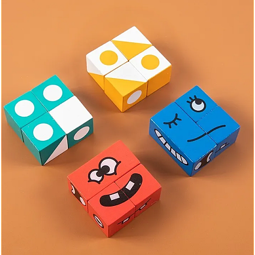 Розвиваючий набір Кольорові дерев'яні кубики зміна облич емоції