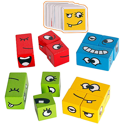 Розвиваючий набір кольорові дерев'яні кубики Емоції від Obetty