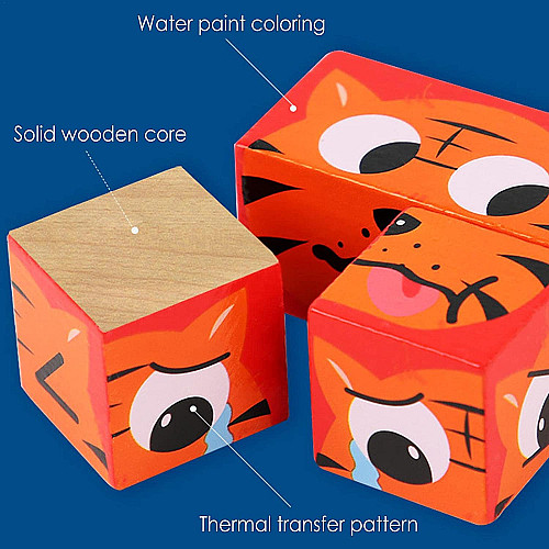 Развивающий набор деревянные кубики Животные эмоции