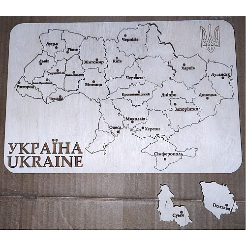 Деревянный тактильно-сенсорный пазл карта Украины