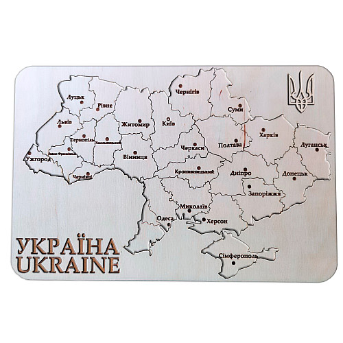 Деревянный тактильно-сенсорный пазл карта Украины