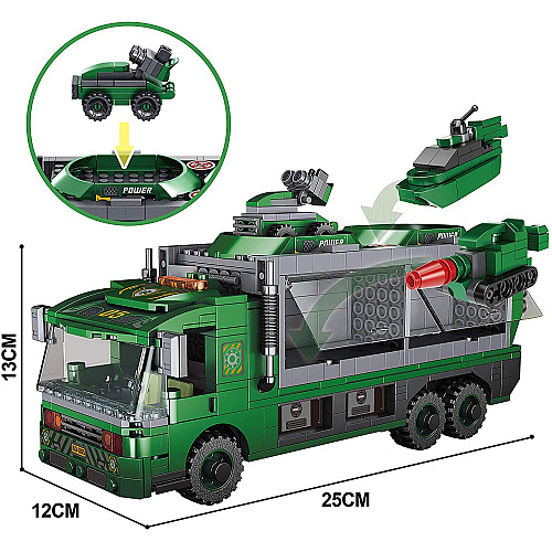 Розвиваючий STEM конструктор Військова вантажівка з машинками (6 шт) від JOYIN