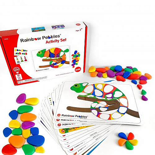 Тактильний набір для сортування та рахунка Різнобарвні камінці (48 шт) з картками із завданнями від EDX