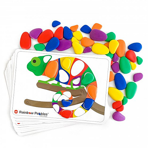 Тактильный набор для сортировки и счета Разноцветные камешки (48 шт) с карточками с заданиями от EDX