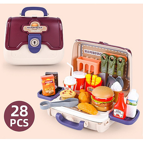 Развивающий игровой набор продукты Гамбургер в чемодане (28 шт) от Obetty