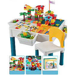 Багатофункціональний дитячий столик зі стільцем та конструктором (292 елементи) від Obetty