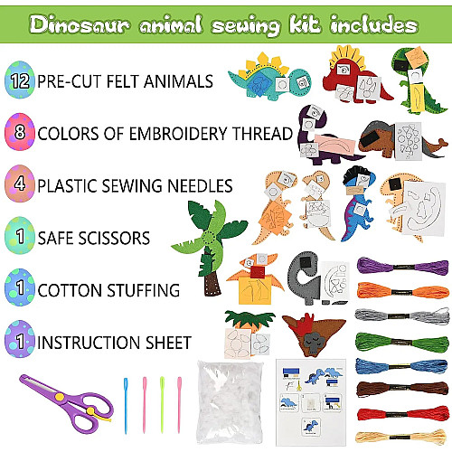 Набір для творчості шиття Динозаври (14 шт) від Obetty