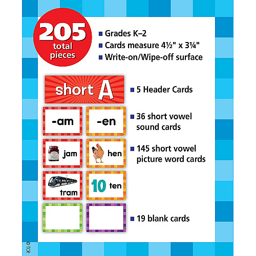 Набор обучающих карточек Краткие гласные (205 шт) от Teacher Created Resources