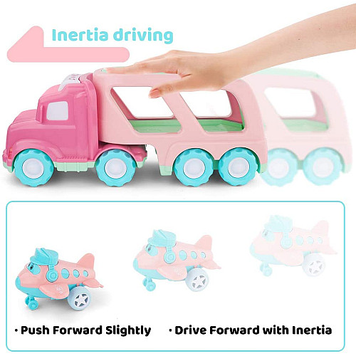 Розвиваючий набір рожево-блакитний 5-в-1 вантажівка трак з міні машинками від TEMI