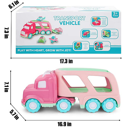 Развивающий набор розово-голубой 5-в-1 грузовик трак с мини машинками от TEMI