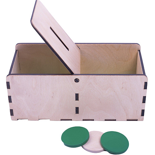Тактильная коробка Монтессори с откидной крышкой и монетками