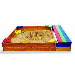 Деревянная цветная песочница с лавочкой