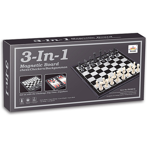 Розвиваюча магнітна настільна гра 3-в-1 Шахи, нарди, шашки