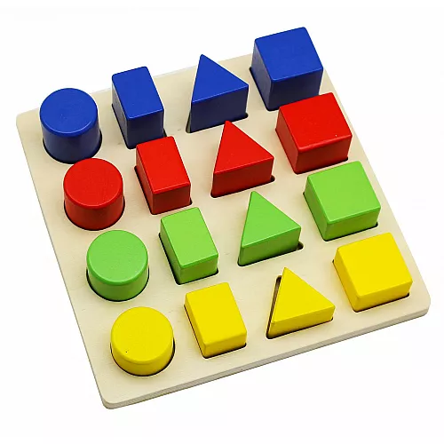 Розвиваючий дерев'яний набір вкладиш Геометричні фігури (16 шт)