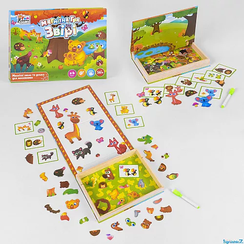 Развивающая магнитная игра пазл Звери на украинском языке