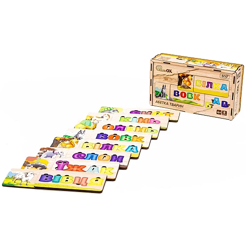 Розвиваюча іграшка-пазл Абетка тварин (8 тварин) від PuzzleOk Розвиваюча іграшка-пазл Абетка тварин (8 тварин) від PuzzleOk