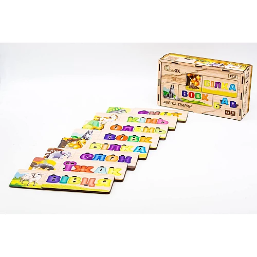 Розвиваюча іграшка-пазл Абетка тварин (8 тварин) від PuzzleOk Розвиваюча іграшка-пазл Абетка тварин (8 тварин) від PuzzleOk