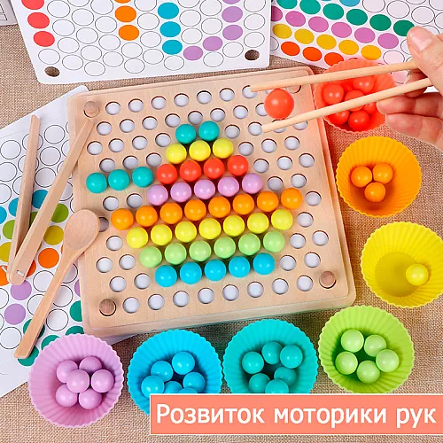 Развивающий деревянный набор сортер Цветные шарики от Obetty Развивающий деревянный набор сортер Цветные шарики от Obetty