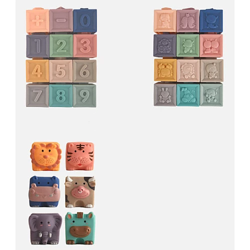 Текстурные кубики-конструктор Животные (12 шт) от Obetty