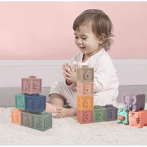 Текстурные кубики-конструктор Животные (12 шт) от Obetty