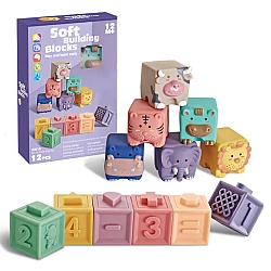 Текстурные кубики-конструктор Животные (12 шт) от Obetty