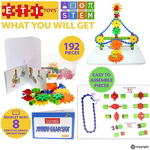 Розвиваючий STEM конструктор з шестернями (192 шт) від ETI Toys Розвиваючий STEM конструктор з шестернями (192 шт) від ETI Toys