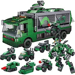 Развивающий STEM конструктор Военный грузовик с машинками (6 шт) от JOYIN
