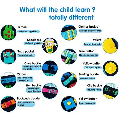 Развивающий Монтессори бизиборд Молния, шнуровка, замки от Obetty