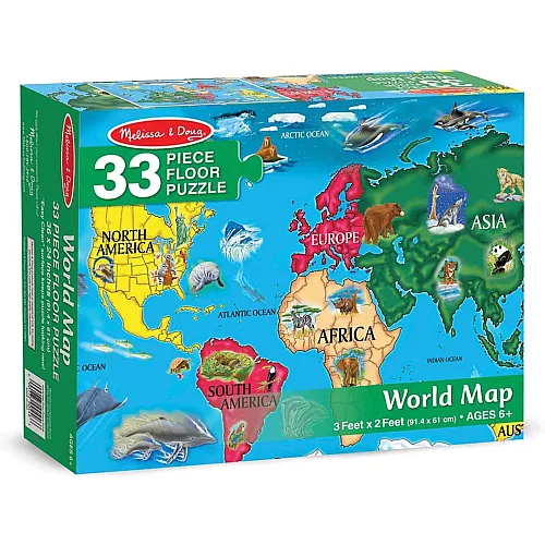 Розвиваючий великий пазл Карта світу (33 деталі) від Melissa & Doug Розвиваючий великий пазл Карта світу (33 деталі) від Melissa & Doug