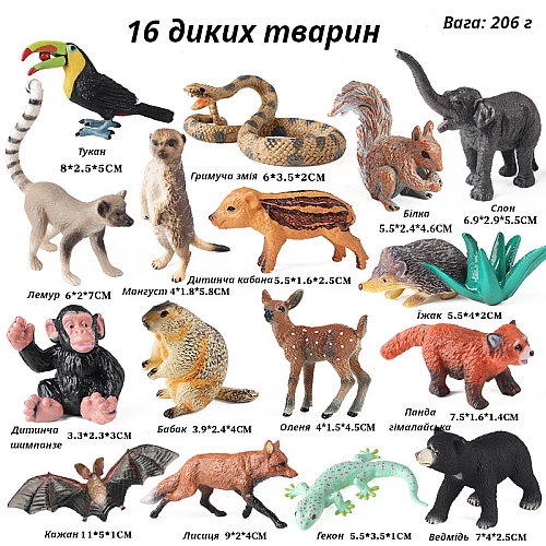 Розвиваючий набір фігурок Дикі тварини (16 шт) від Obetty