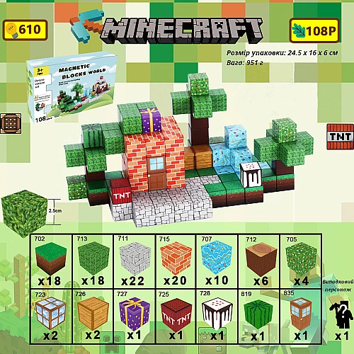 Магнітний конструктор Майнкрафт Minecraft Сад (108 блоків) від Obetty Магнітний конструктор Майнкрафт Minecraft Сад (108 блоків) від Obetty