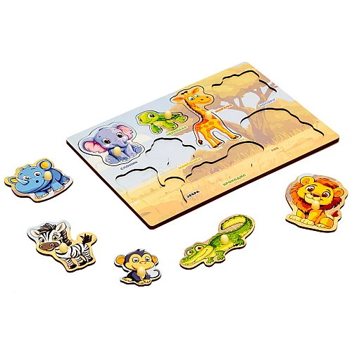 Пазл-вкладыш Африканские животные (8 вкладышей) от PuzzleOk Пазл-вкладыш Африканские животные (8 вкладышей) от PuzzleOk