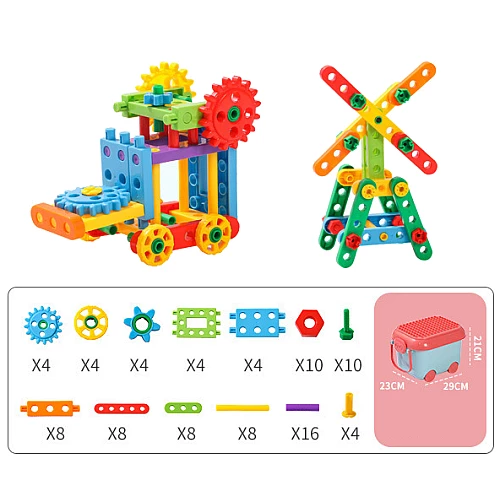 Развивающий блоковый конструктор с шестеренками в чемодане от Obetty