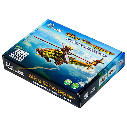 Деревянный 3D-конструктор Вертолет Sky Chopper (125 деталей) от PuzzleOk