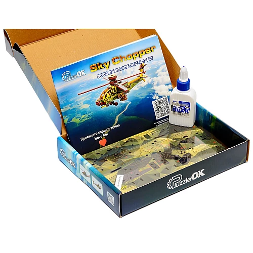 Деревянный 3D-конструктор Вертолет Sky Chopper (125 деталей) от PuzzleOk