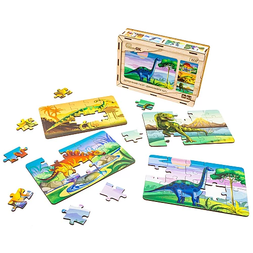 Дерев'яний пазл 4 в 1 Динозаври від PuzzleOk Дерев'яний пазл 4 в 1 Динозаври від PuzzleOk