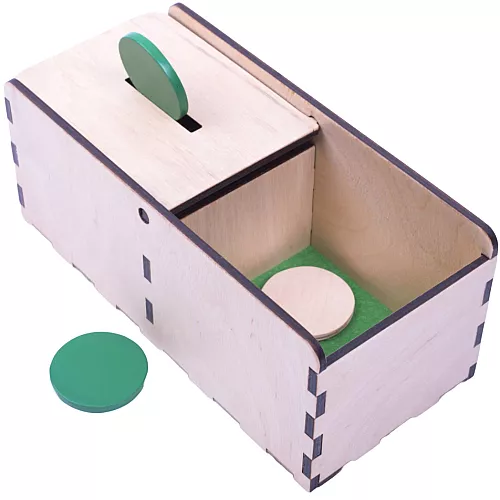 Тактильна коробка Монтессорі з відкидною кришкою і монетками
