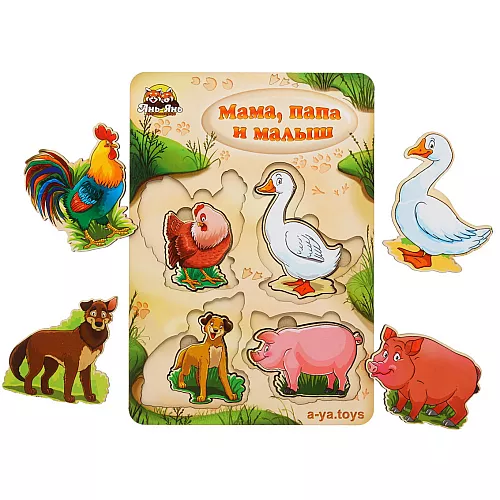 Развивающие вкладыши больше-меньше Семья домашние животные 2