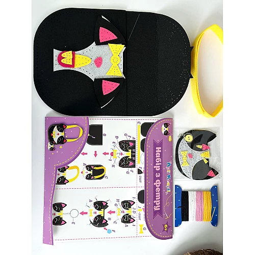 Набор для творчества сумка и брелок из фетра Котик