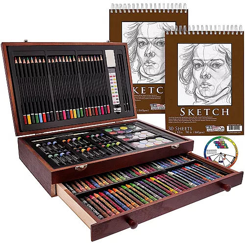 Творческий набор для рисования в деревянном боксе (145 предметов) от US Art Supply Творческий набор для рисования в деревянном боксе (145 предметов) от US Art Supply