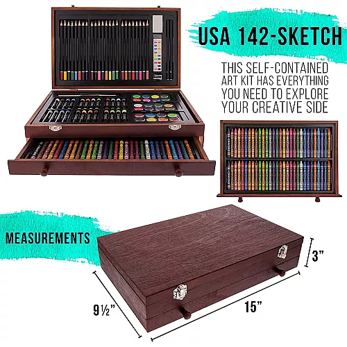 Творческий набор для рисования в деревянном боксе (145 предметов) от US Art Supply Творческий набор для рисования в деревянном боксе (145 предметов) от US Art Supply