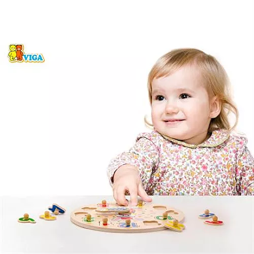 Навчальний аналоговий годинник пазл з кроликом від Viga Toys Навчальний аналоговий годинник пазл з кроликом від Viga Toys