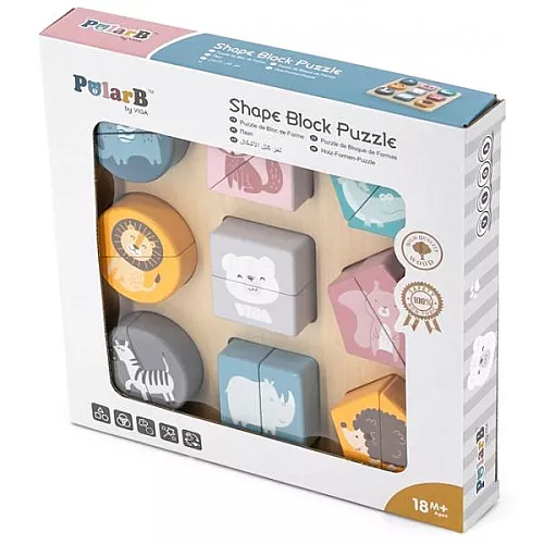Розвиваючий набір пазли Фігури і звірята PolarB (18 блоків) від Viga Toys Розвиваючий набір пазли Фігури і звірята PolarB (18 блоків) від Viga Toys