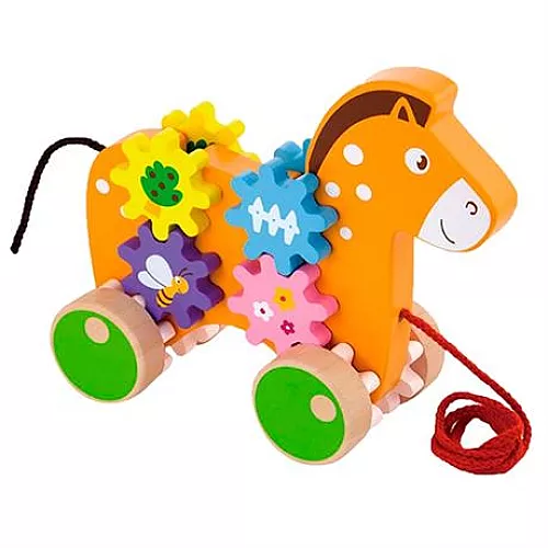 Розвиваюча іграшка каталка з шестернями Конячка від Viga Toys Розвиваюча іграшка каталка з шестернями Конячка від Viga Toys
