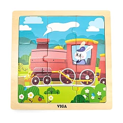 Дерев'яний пазл Паровозик із зайчиком (9 елементів) від Viga Toys