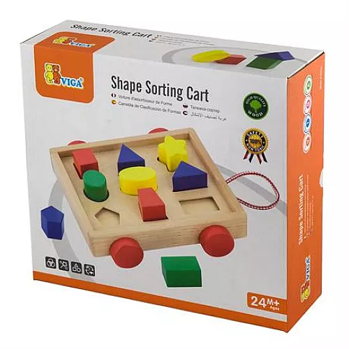 Розвиваюча дерев'яна каталка-сортер Візок з фігурами (9 шт) від Viga Toys Розвиваюча дерев'яна каталка-сортер Візок з фігурами (9 шт) від Viga Toys