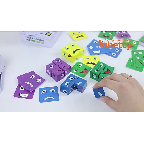 Развивающий набор деревянные цветные кубики Смайлики Эмоции от Obetty