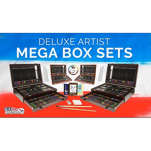 Творчий набір для малювання в дерев'яному боксі (145 предметів) від US Art Supply